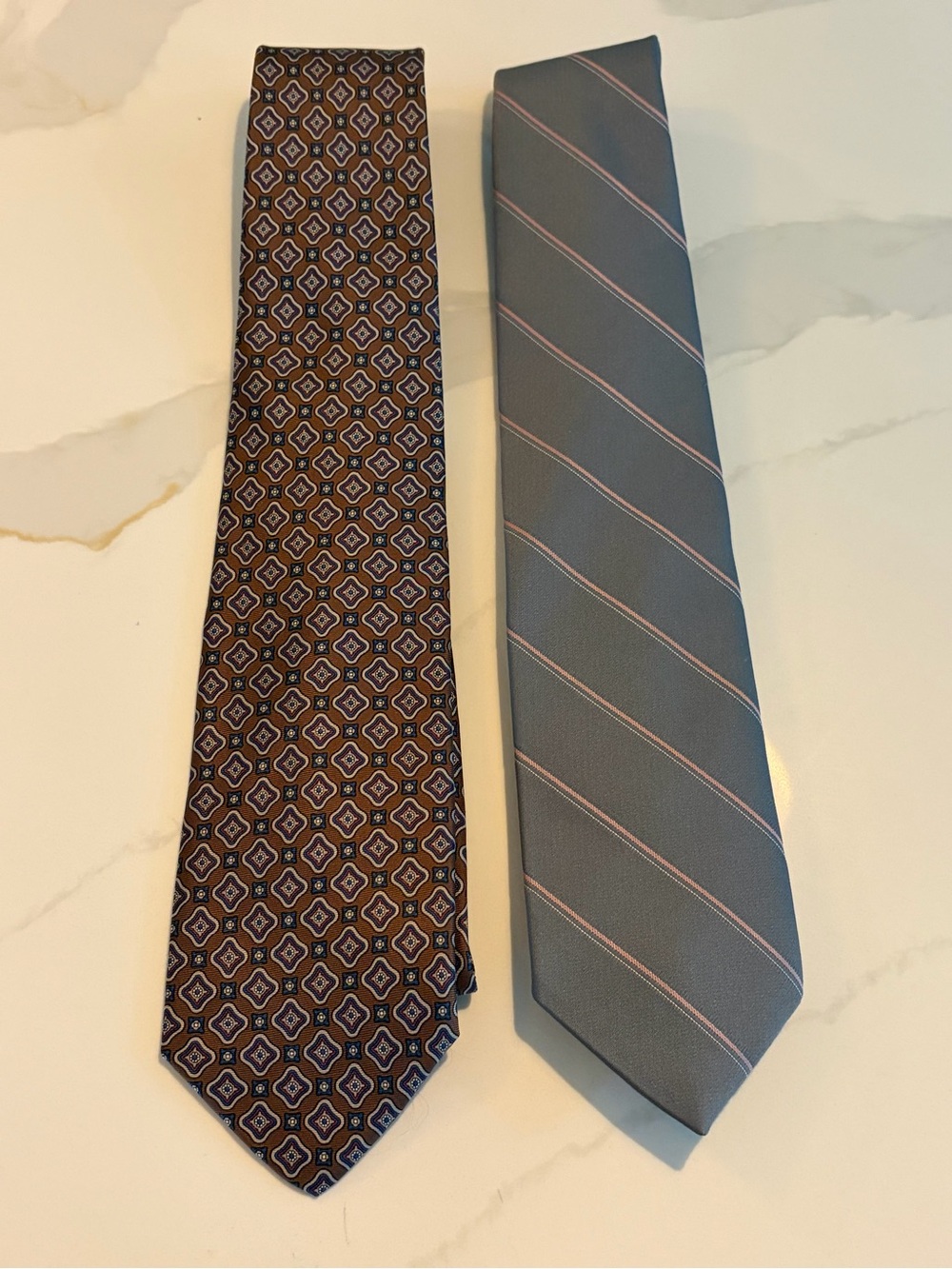 Etienne Aigner Brown Medallion and Gray with Pink-Striped Silk Ties - Set of 2